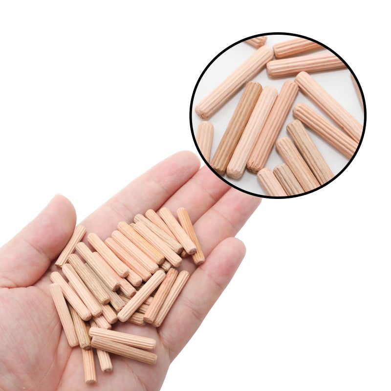 Adyoney 48Pcs 5mm x 30mm / 1/5 Inch x 1.18 Inch Wooden Dowel Pin Fluted Beveled Ends Wooden Pegs Support Shelves - Image 4